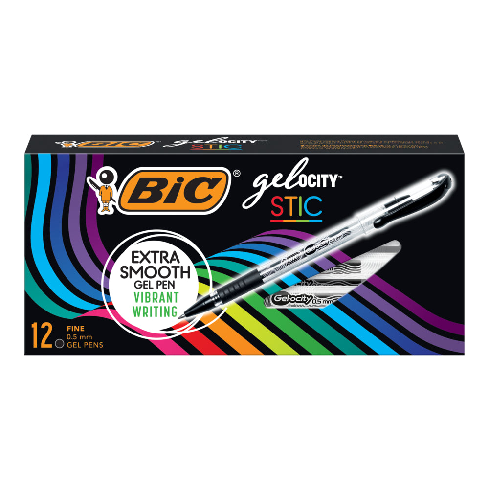 Image of BIC Gel-ocity Stic Gel Pens - 0.5mm - Black - 12 Pack