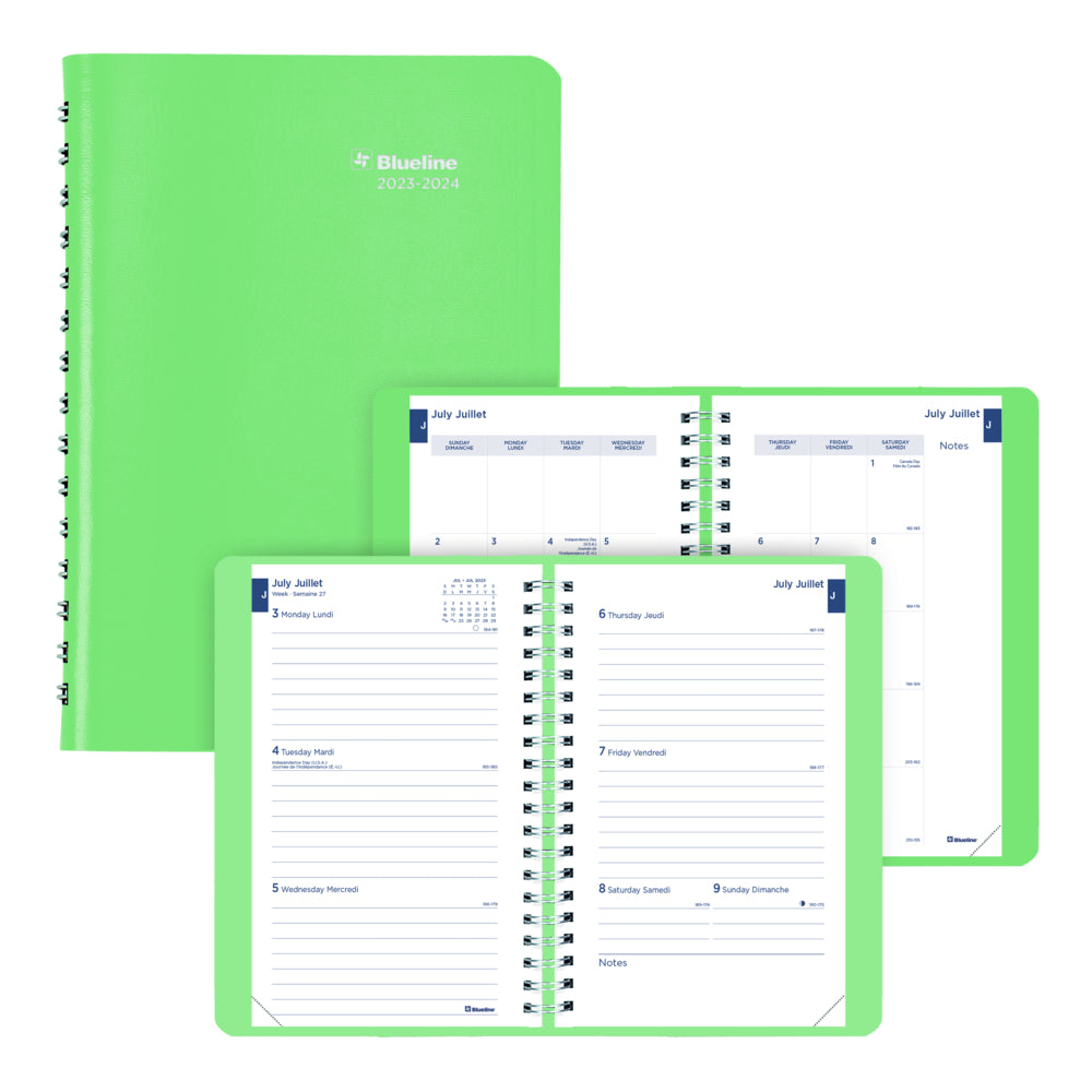 Image of Blueline 2023-2024 Academic Weekly/Monthly Planner - 8" H x 5" W - Green - Bilingual