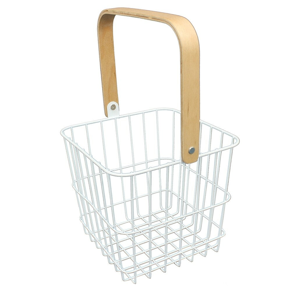 Image of Cathay Importers Wire Square Carrier with Beech Wood Handle, White
