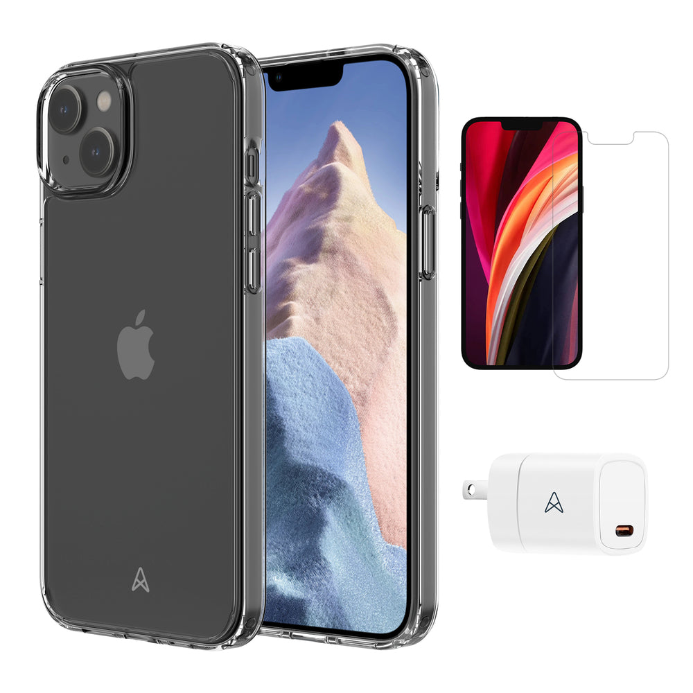 Image of Axessorize Starter Kit bundle - Ultra Clear Case, Screen Protector and 20w Charger for Apple iPhone 14