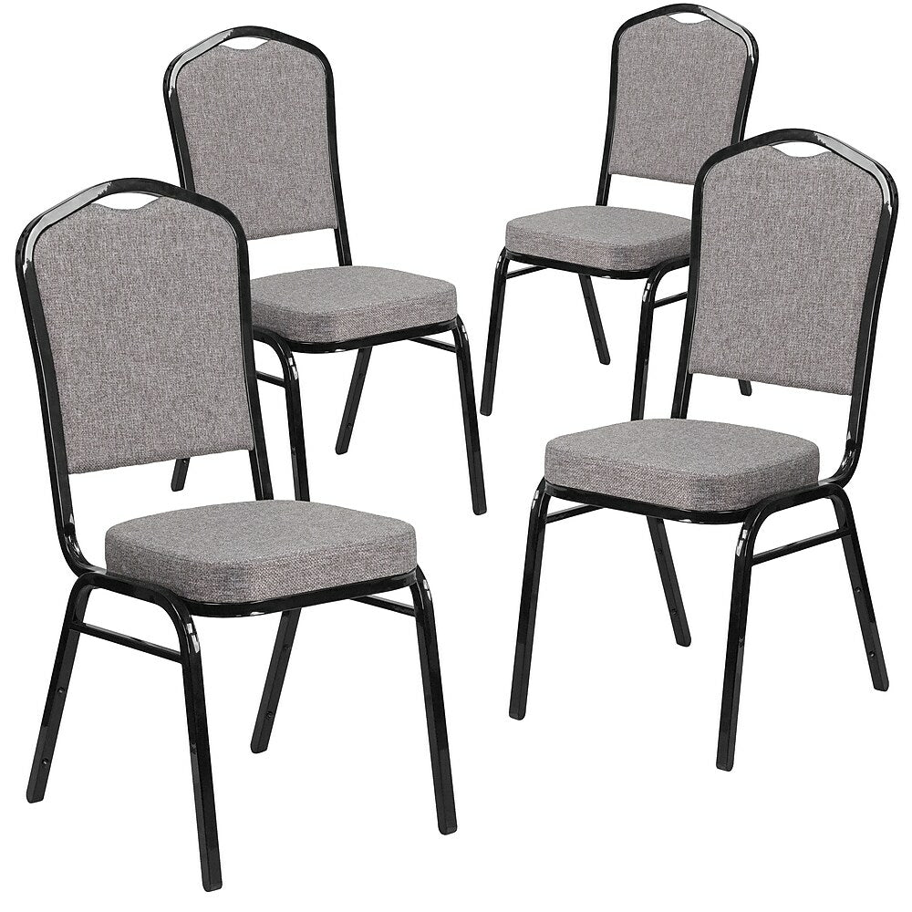 Image of Flash Furniture HERCULES Series Crown Back Stacking Banquet Chairs with Grey Fabric & Black Frame - 4 Pack