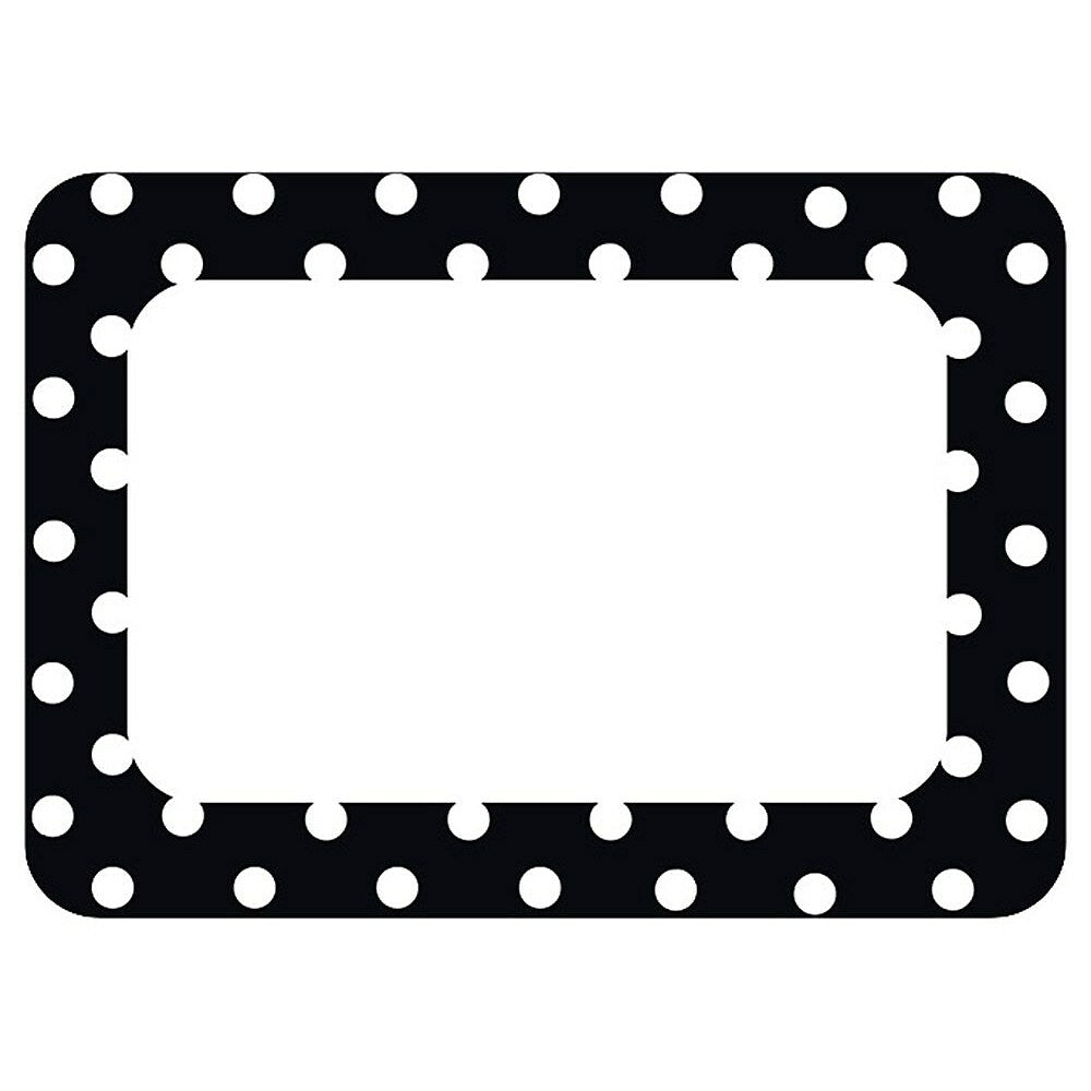 Image of Teacher Created Resources Name Plates/Label 3 1/2" x 2 1/2" Black Polka Dots 2, 216 Pack (TCR5538)