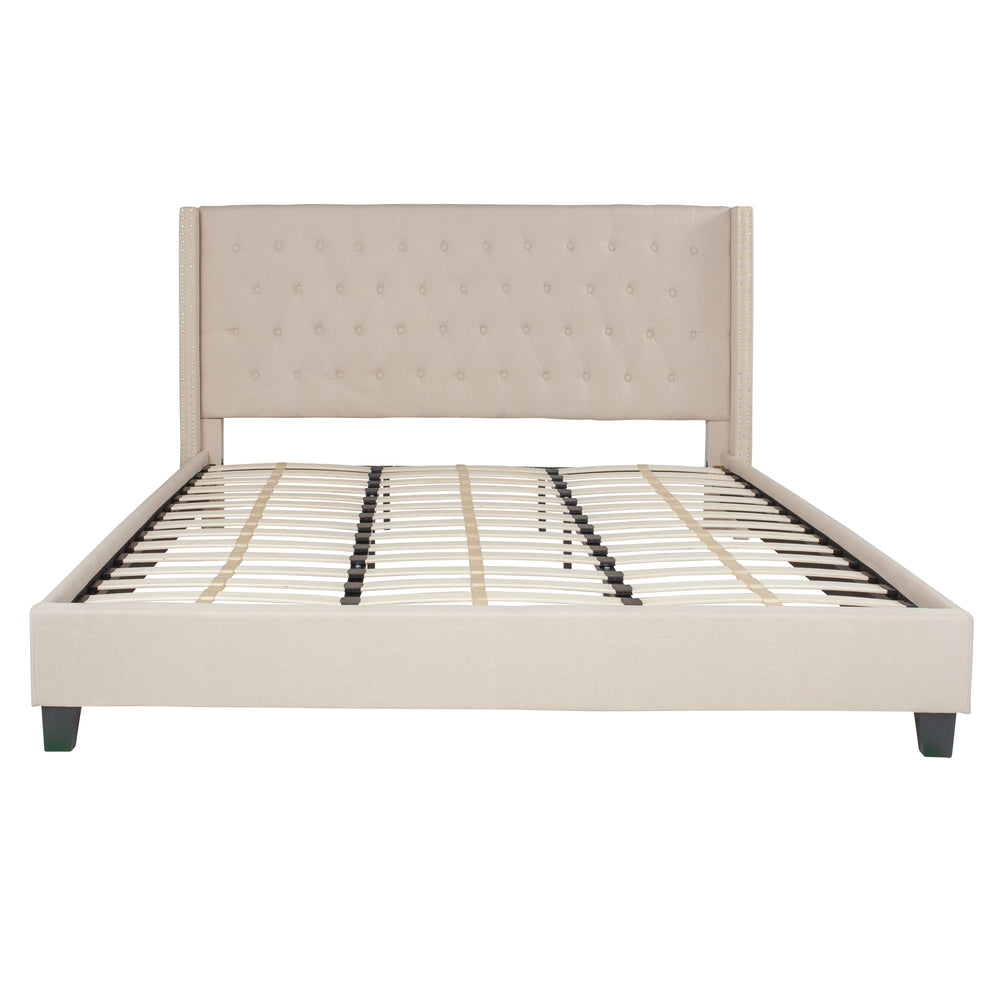 Image of Flash Furniture Riverdale King Size Tufted Upholstered Platform Bed - Beige Fabric