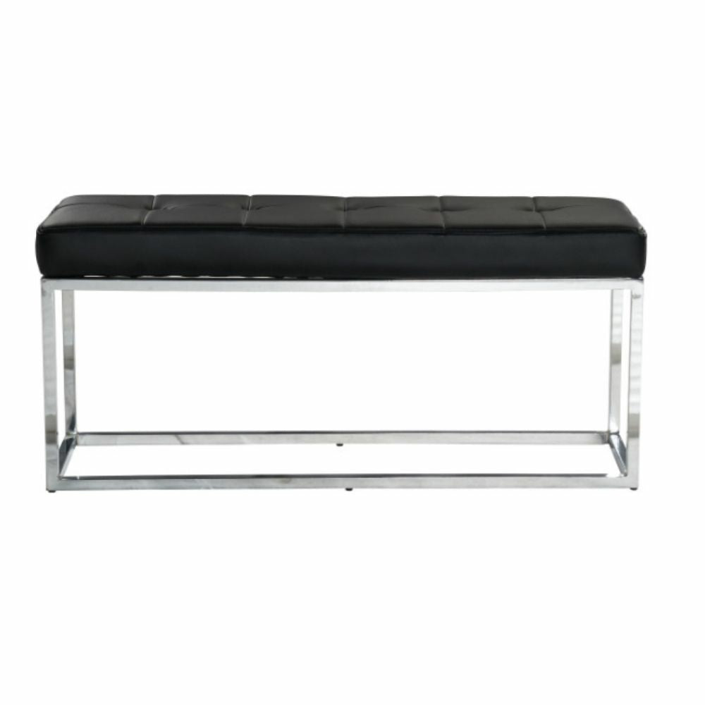 Image of Plata Decor Cisne Chrome Bench with Leather Top - Black