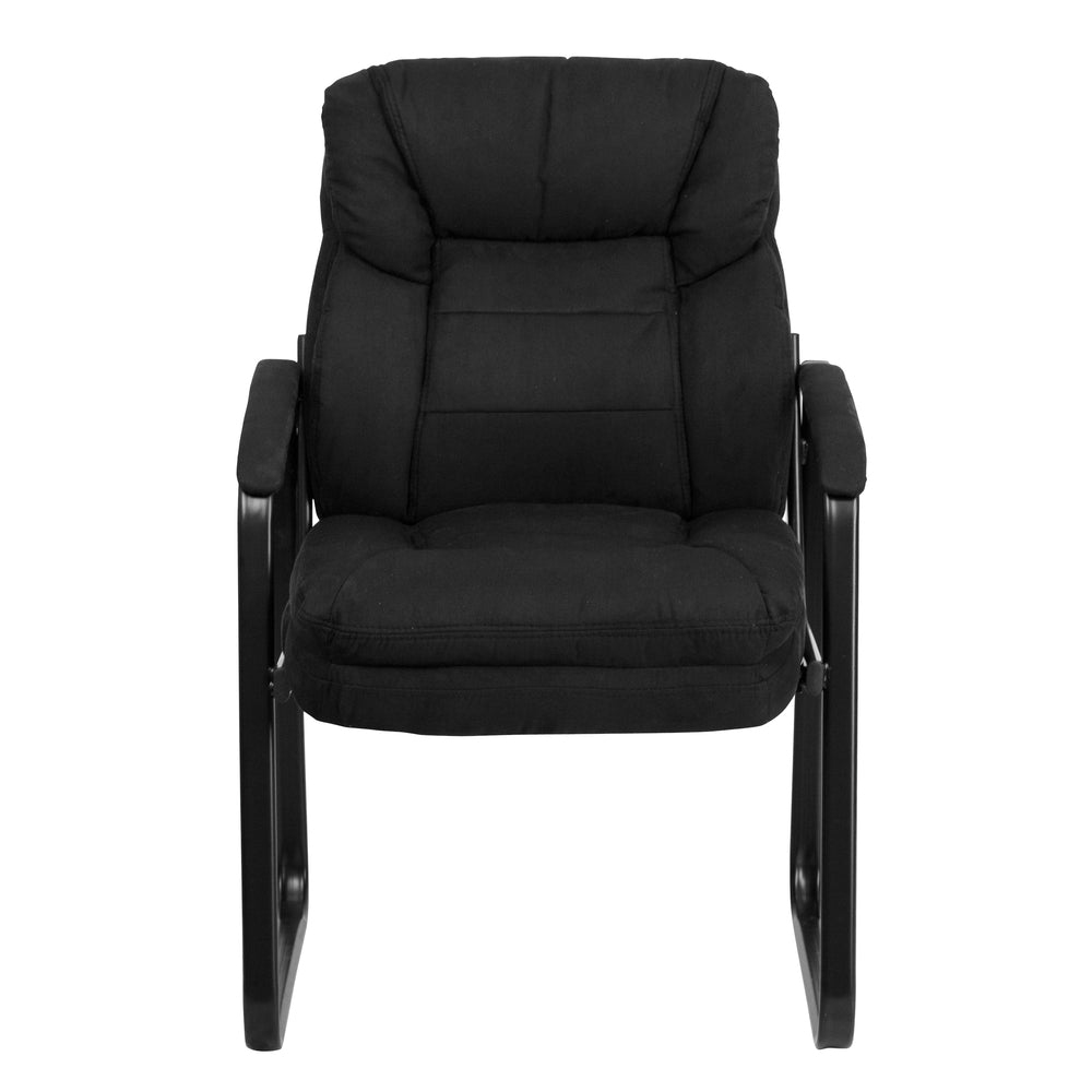 Image of Flash Furniture Black Microfiber Executive Side Reception Chair with Lumbar Support & Sled Base