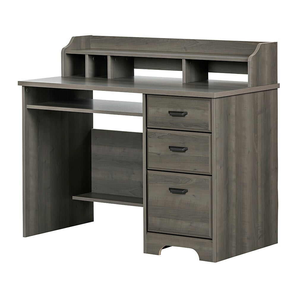 Image of South Shore Versa Computer Desk with Hutch, Grey Maple (12108)