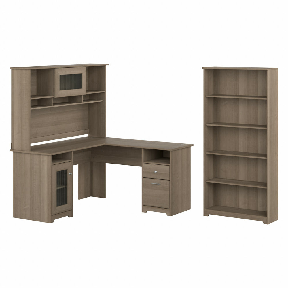 Image of Bush Furniture Cabot 60"W L-Shaped Computer Desk with Hutch and 5 Shelf Bookcase - Ash Grey