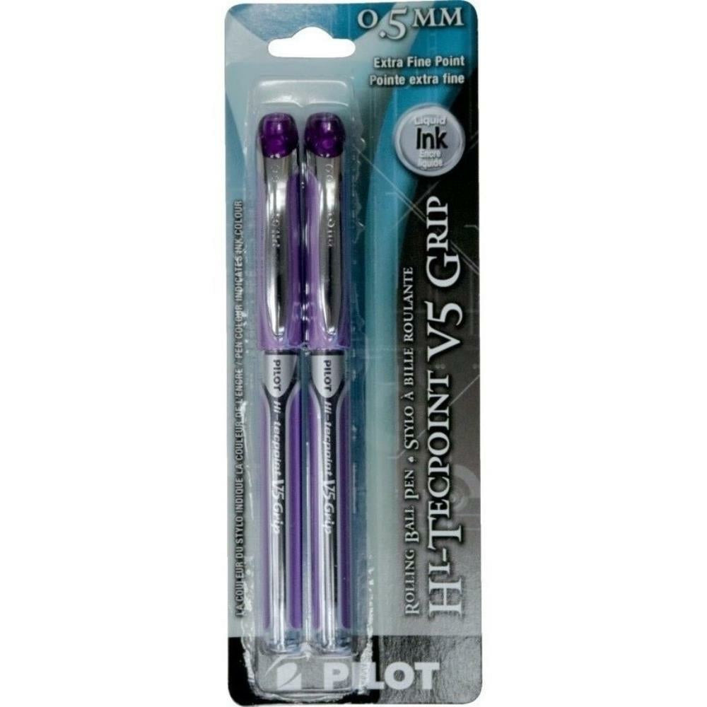 Image of Pilot Hi-Tecpoint Grip Roller Ball Pens, 0.5mm Needle Point Tip, Purple, 2 Pack (BXGPN-V5-PE)