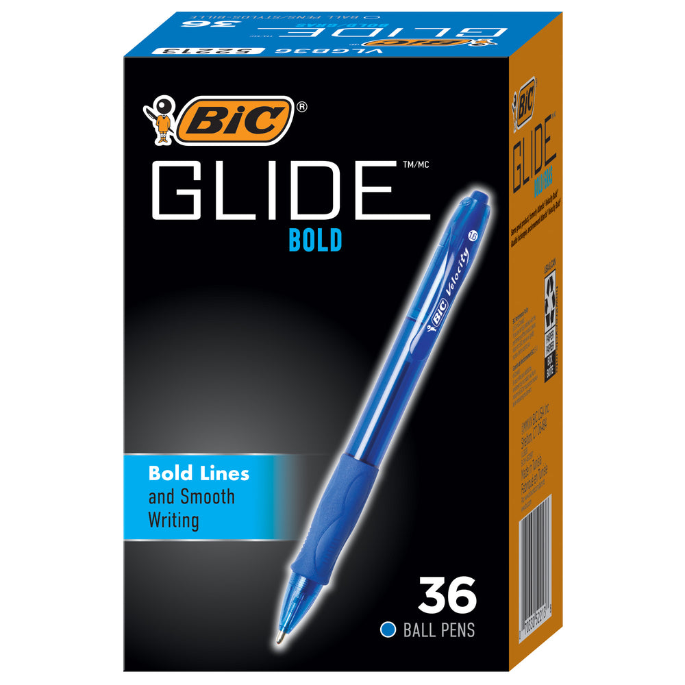 Image of BIC Glide Bold Retractable Ball Pens - Blue - 36 Pack