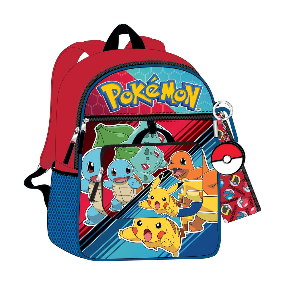Image of Bioworld Pokemon 16" 5-Piece Backpack Set with Padded Utility Case, Utility Case, Carabiner and Keychain