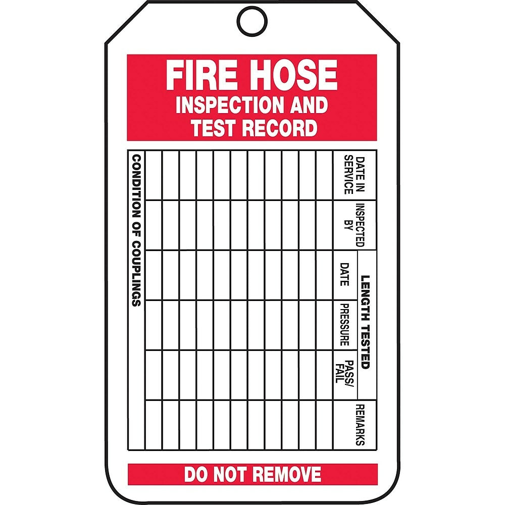 Image of Equipment Status and Inspection Safety Tags, Fire hose inspection and test record, SAU702, 25 Pack, White