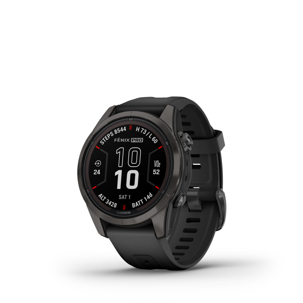 Image of Garmin fenix 7S Pro Watch - 42 mm - Sapphire Solar Edition - Carbon Gray DLC Titanium with Black Band