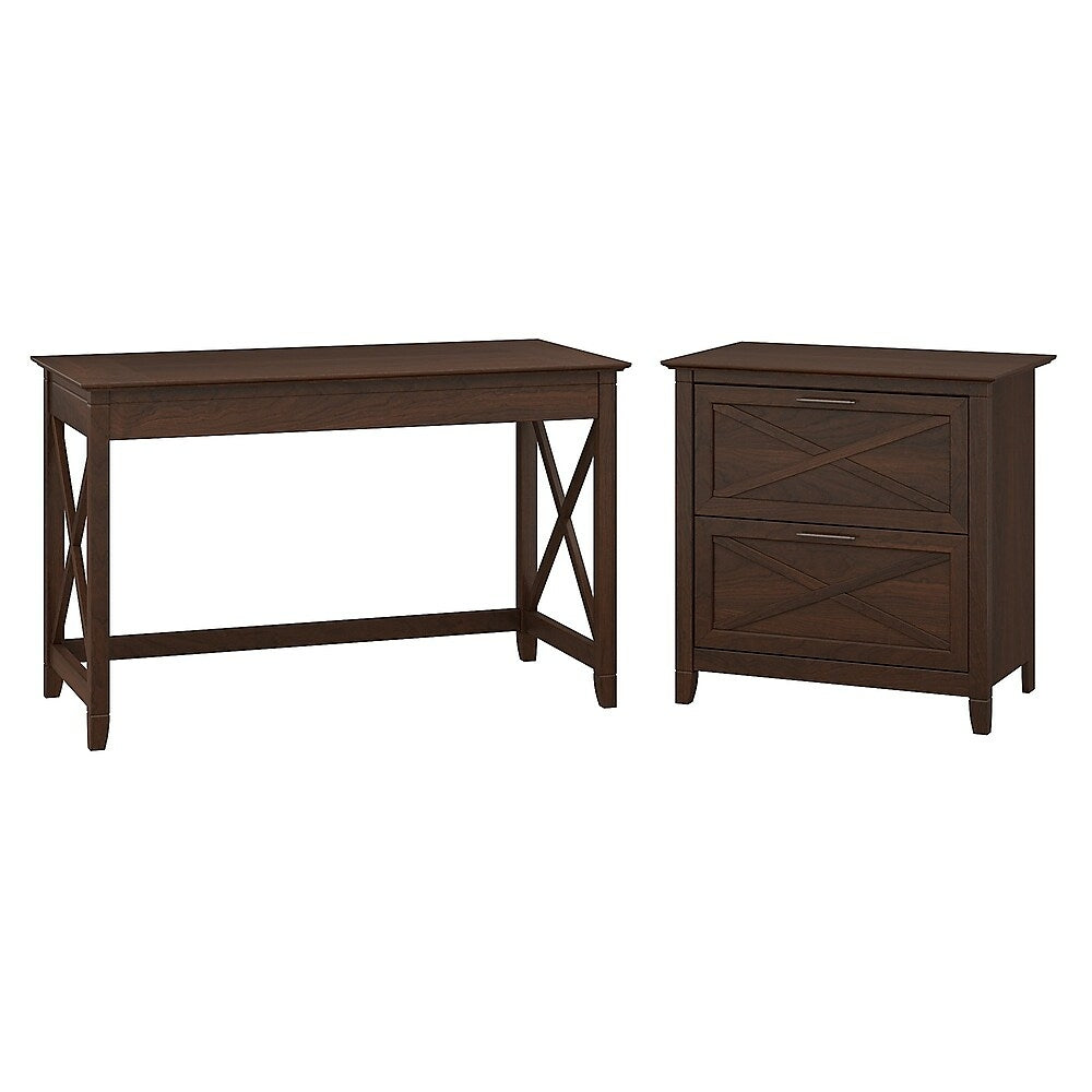 Image of Bush Furniture Key West 48"W Writing Desk with 2 Drawer Lateral File Cabinet, Bing Cherry (KWS003BC), Brown