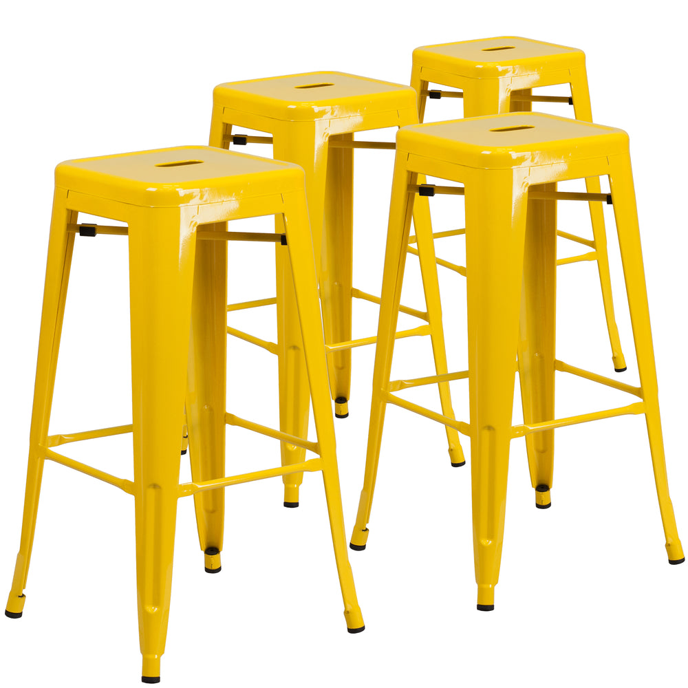 Image of Flash Furniture Commercial Grade 30" High Backless Metal Indoor-Outdoor Barstool with Square Seat - Yellow, 4 Pack