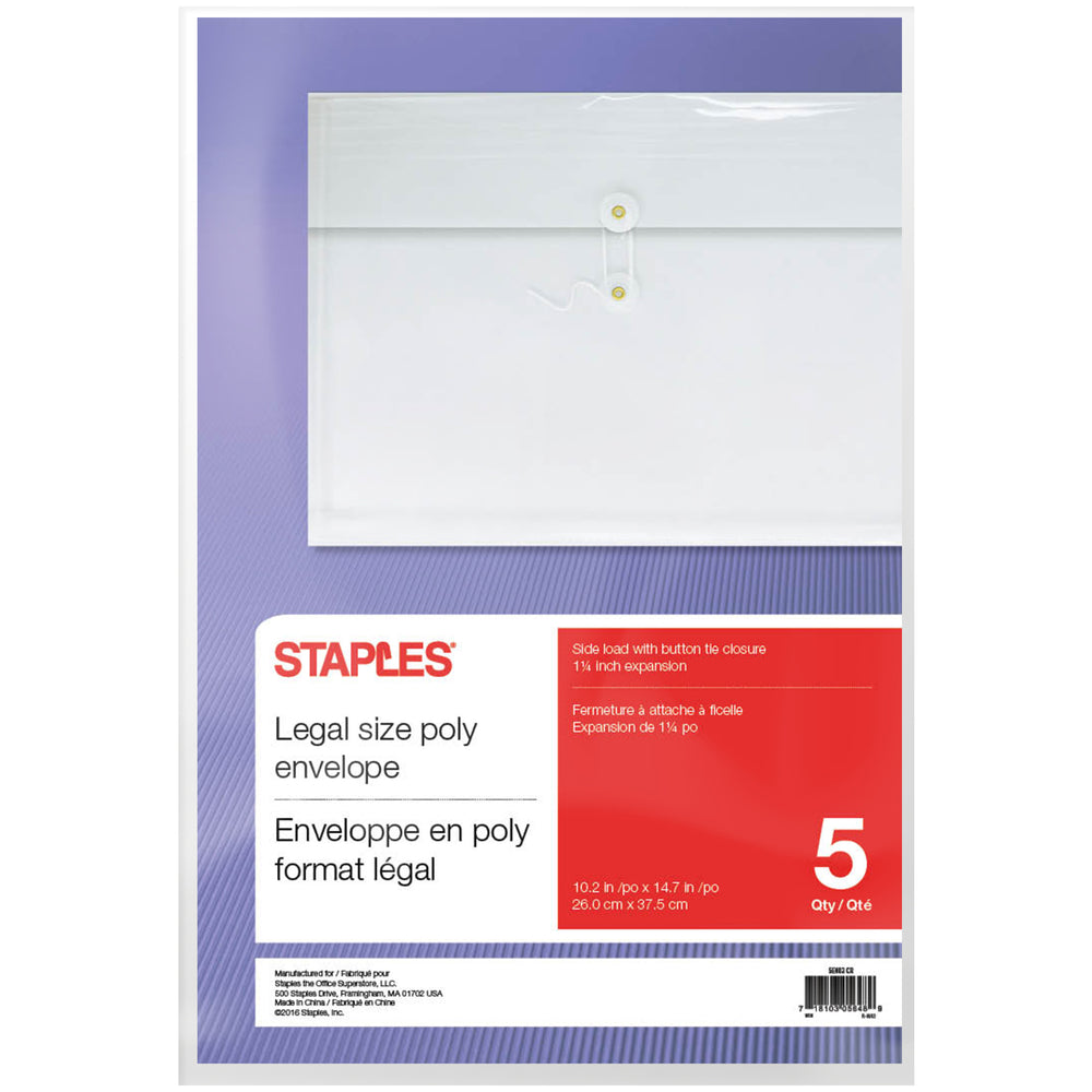 Image of Staples Side-Loading Poly Envelopes - 5 Pack