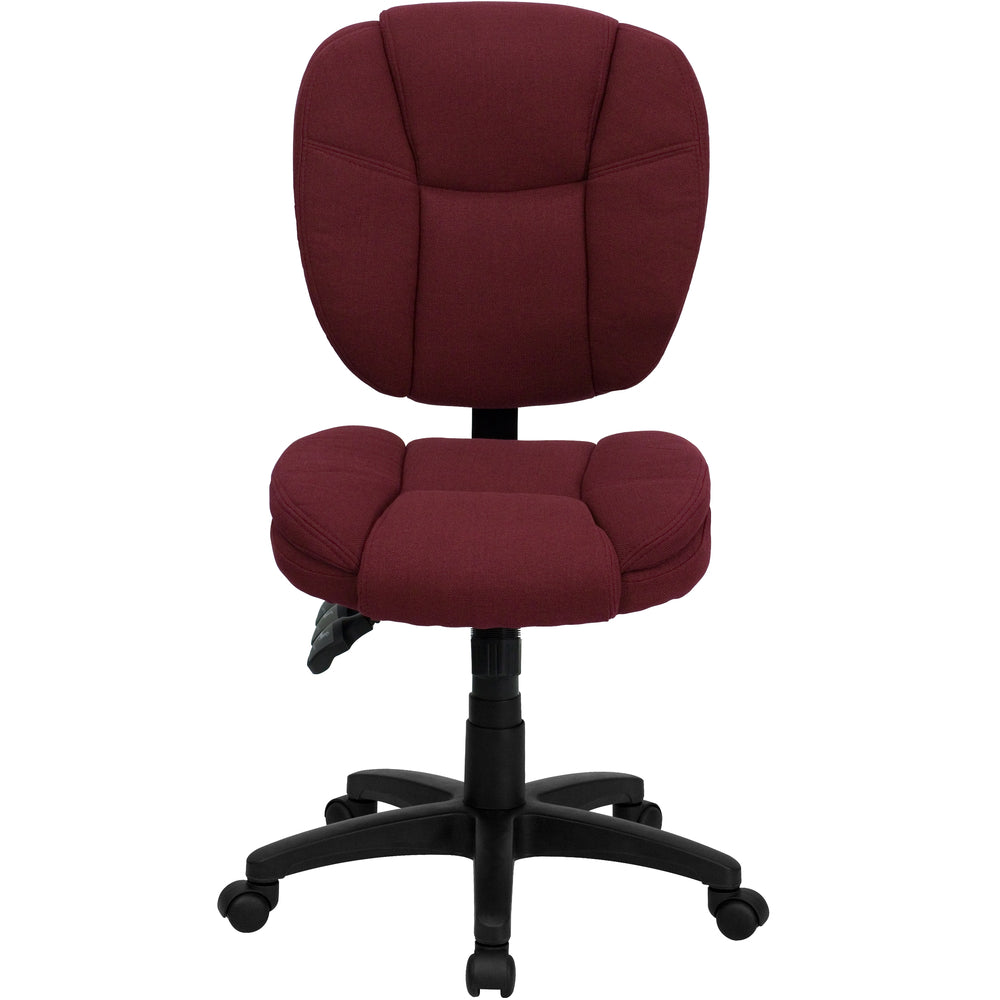 Image of Flash Furniture Mid-Back Burgundy Fabric Multifunction Ergonomic Swivel Task Chair with Pillow Top Cushioning, Red