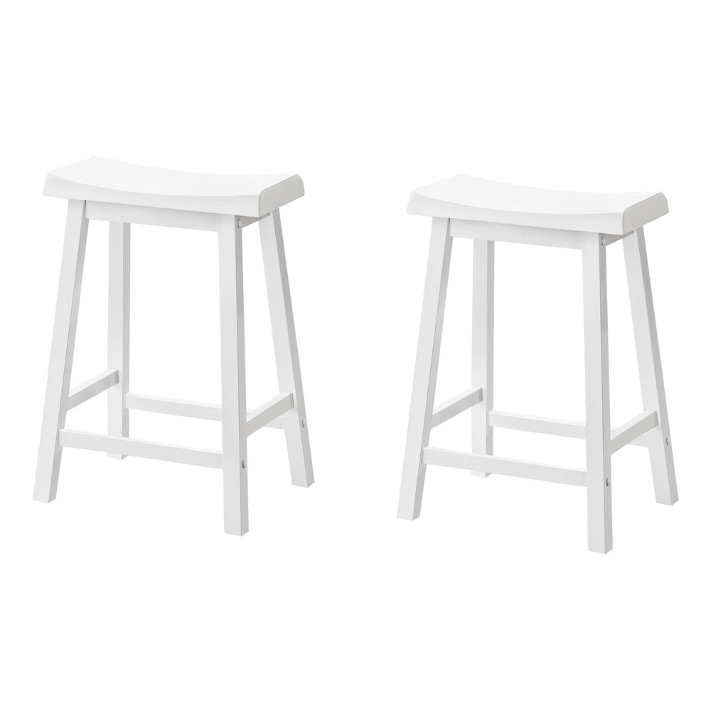 Image of Monarch Specialties - 1533 Bar Stool - Set Of 2 - Counter Height - Saddle Seat - Kitchen - Wood - White - Contemporary - Modern, 2 Pack