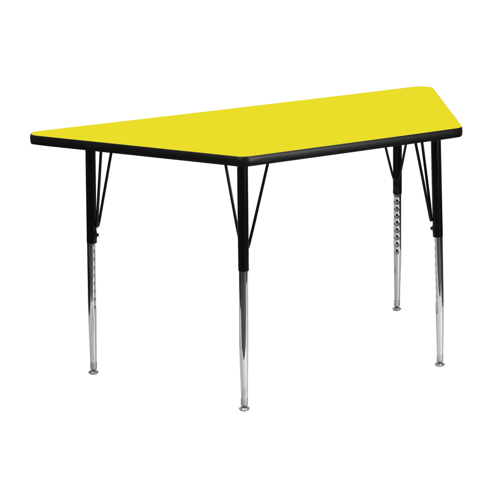 Image of Flash Furniture 24"W x 48"L Trapezoid Activity Table with 1.25" High Pressure Top and Standard Height Adjustable Legs, Yellow, Yellow_Gold