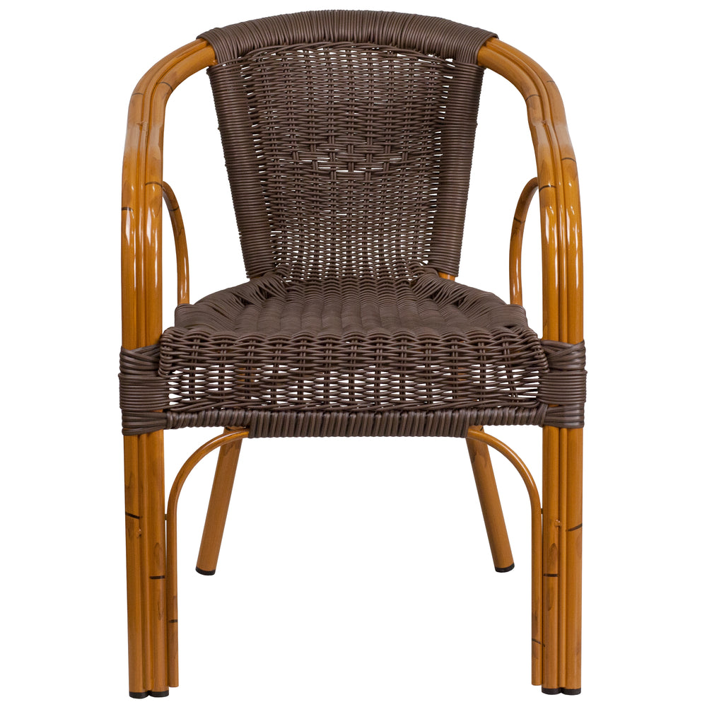 Image of Flash Furniture Cadiz Series Rattan Restaurant Patio Chair with Red Bamboo-Aluminum Frame, Dark Brown (SDAAD632009D2)