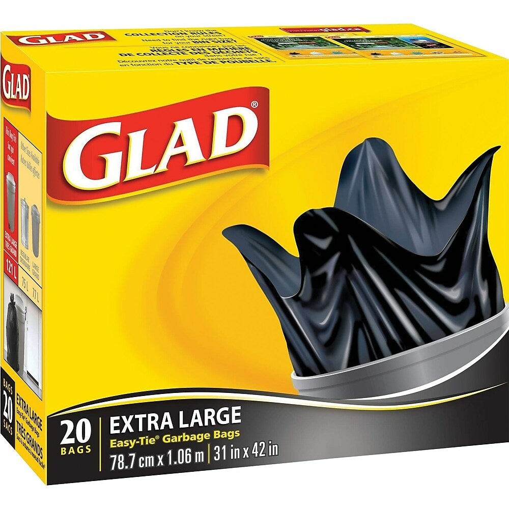 Image of Glad Black Garbage Bags, Extra Large, 135 L, 20 Bags Pack (30200), 20 Pack