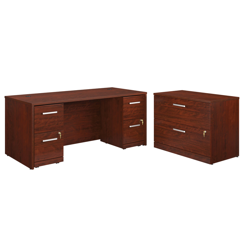 Image of Sauder Affirm 4-File Double Ped Desk - Classic Cherry (430210)