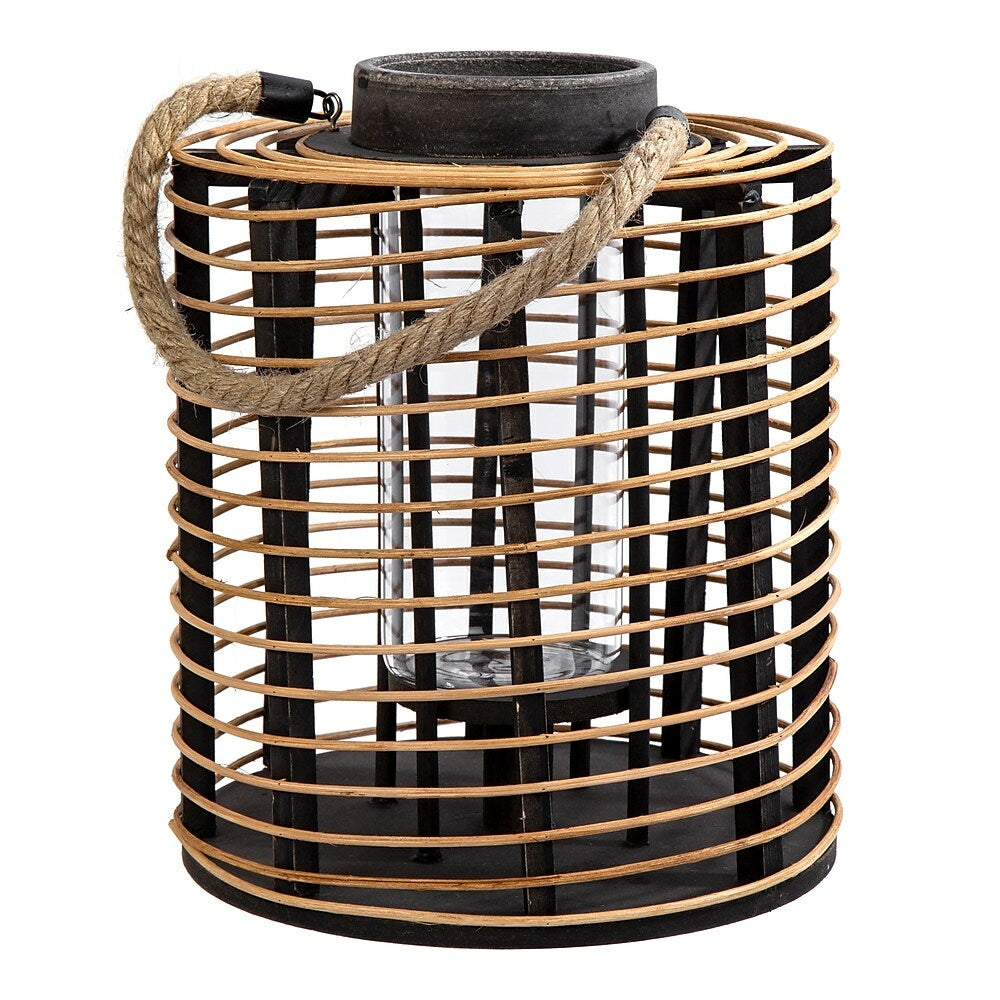 Image of Truu Design Rattan and Wooden Lantern, 10 x 19 inches, Brown