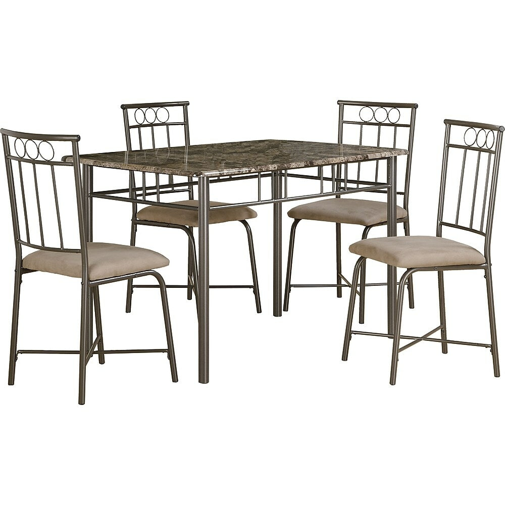 Image of Monarch Specialties - 1029 Dining Table Set - 5pcs Set - Small - 48" Rectangular - Kitchen - Metal - Brown Marble Look