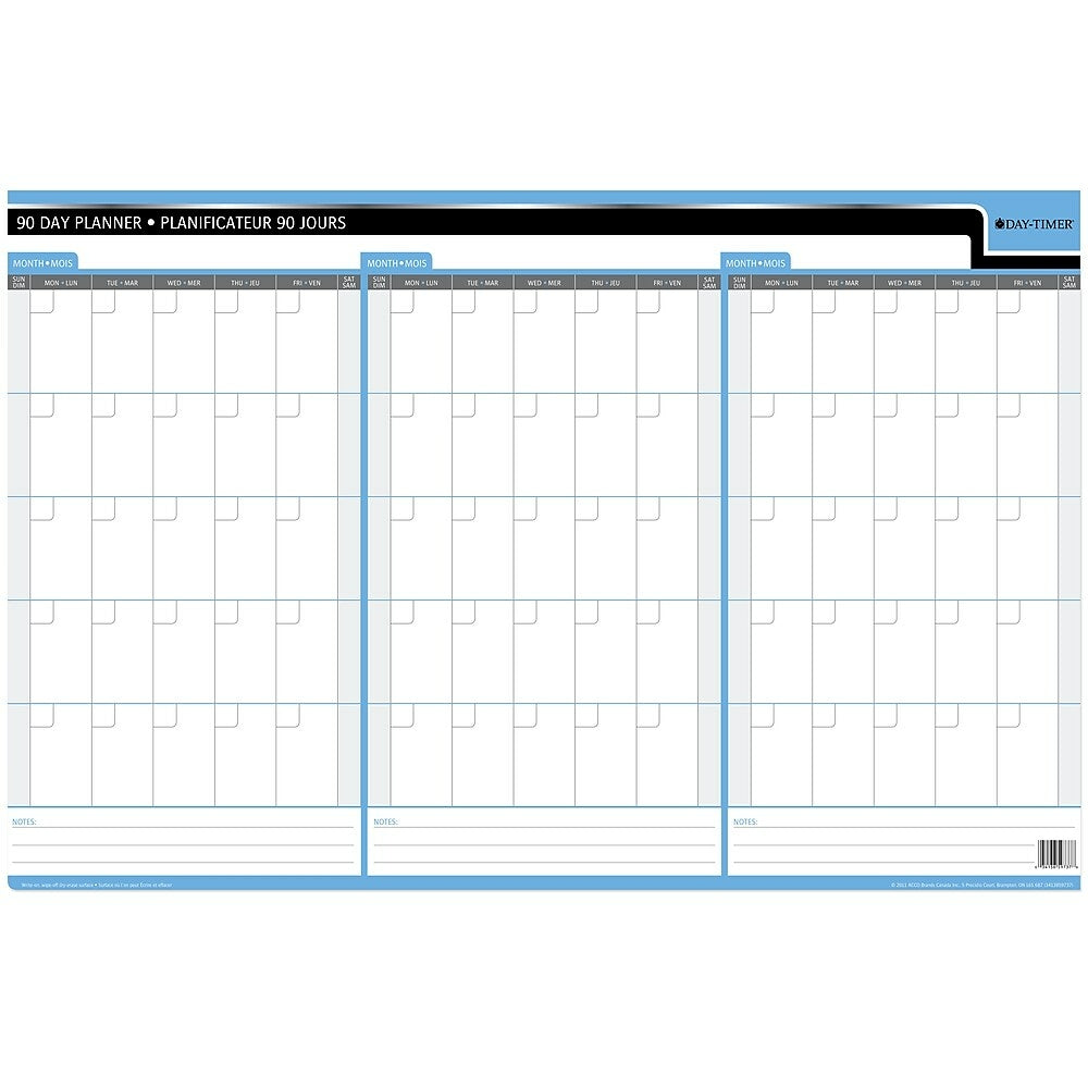 Image of Day-Timer Undated Flexible Erasable 90/120-Day Wall Planner - 24" x 36" - Bilingual