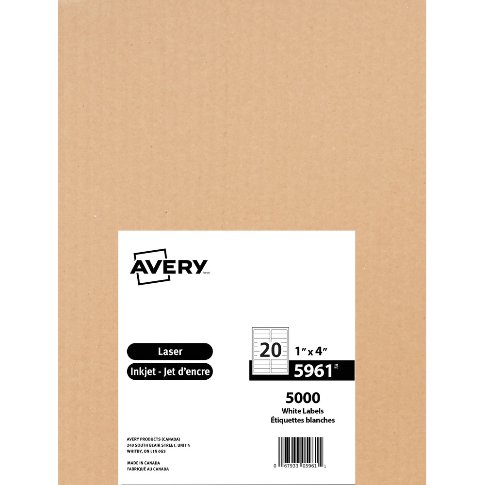 Image of Avery Easy Peel White Laser Address Labels, 4" x 1", 5000 Pack (5961)