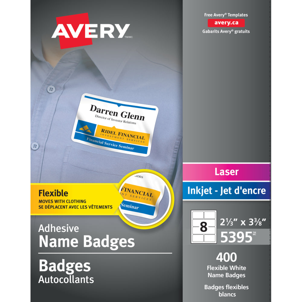 Image of Avery Self-Adhesive Laser/Inkjet Name Badge Labels, White, 400 Pack