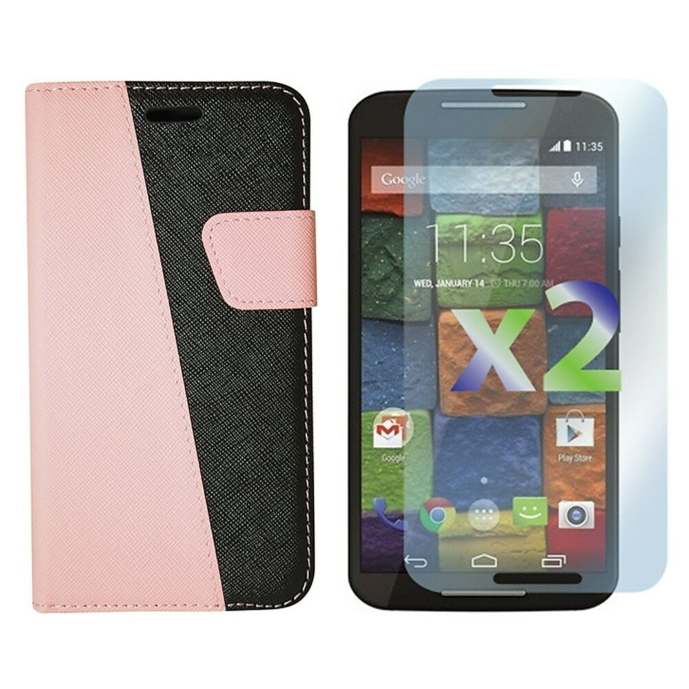 Image of Exian Leather Wallet Case for Moto X2 - Pink/Black