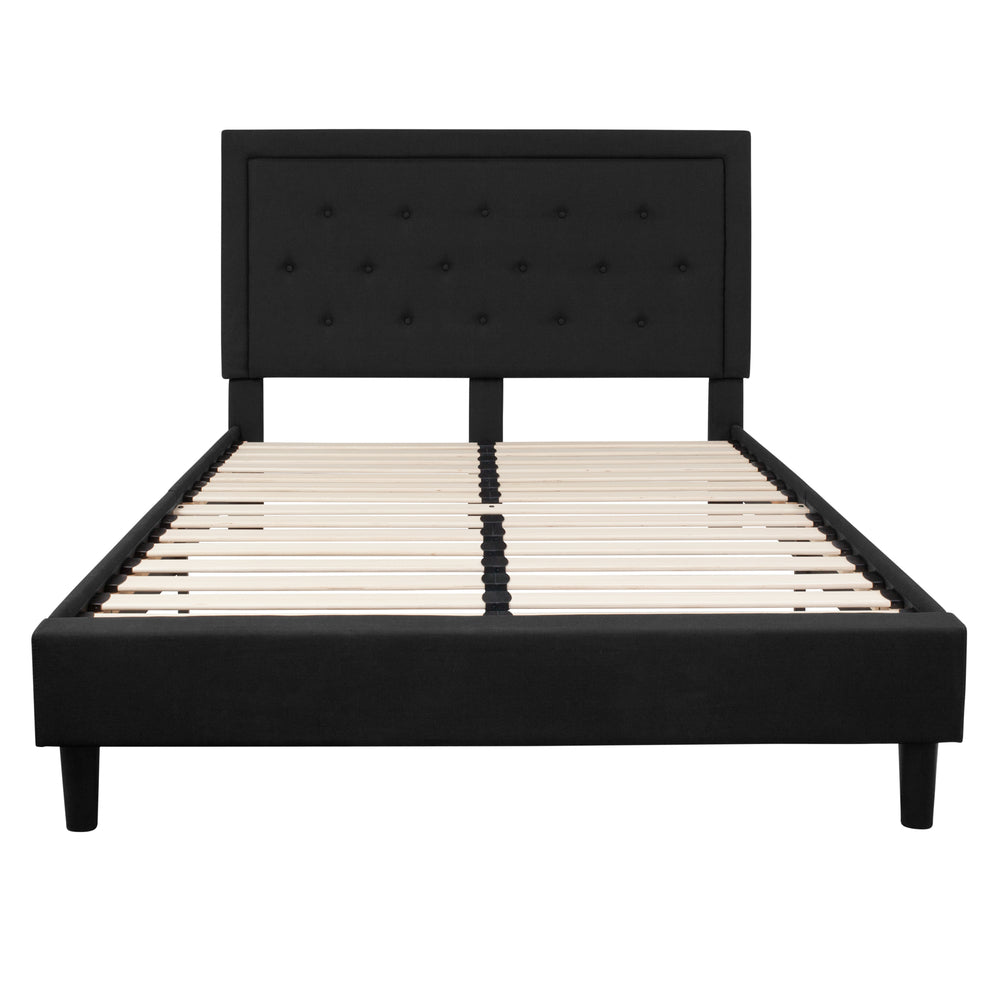 Image of Flash Furniture Roxbury Queen Size Tufted Upholstered Platform Bed - Black Fabric