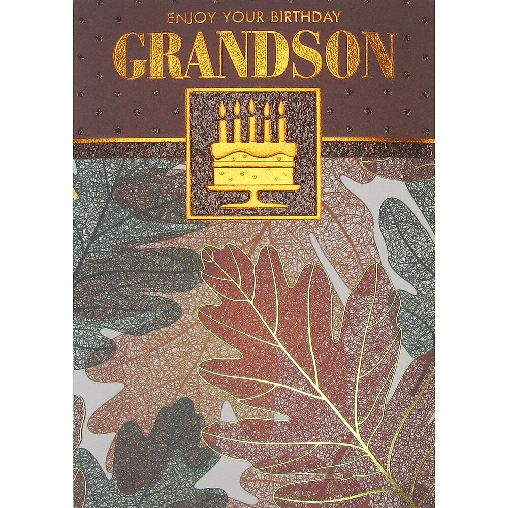Image of Rosedale Greeting Card, Birthday Grandson, Cake & Leaves, 6 Pack