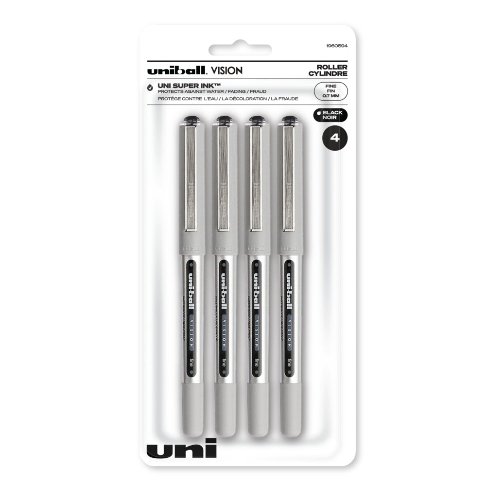 Image of uni-ball Vision Rollerball Pens - Fine Point (0.7mm) - Black - 4 Pack