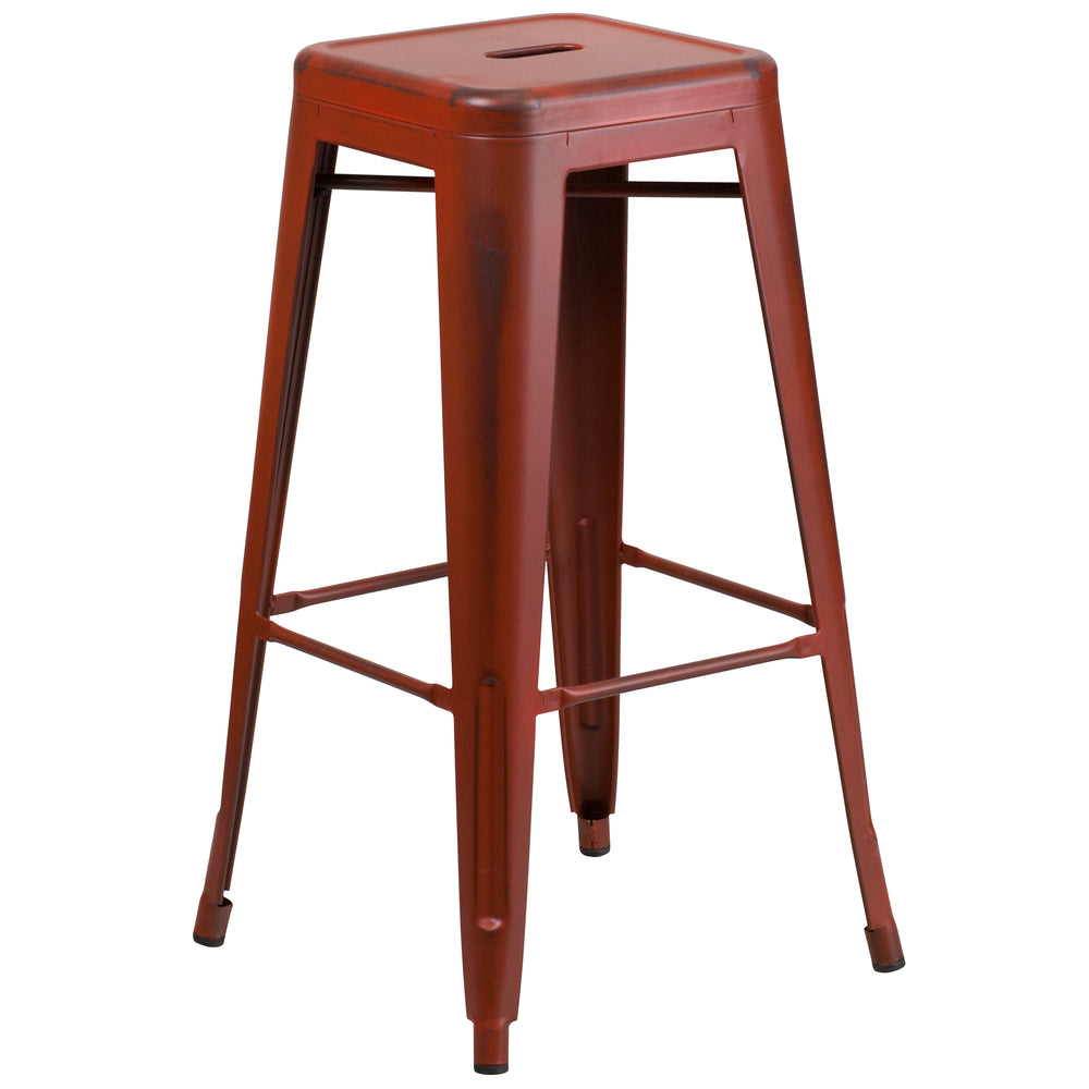 Image of Flash Furniture 30" High Backless Distressed Kelly Red Metal Indoor-Outdoor Barstool