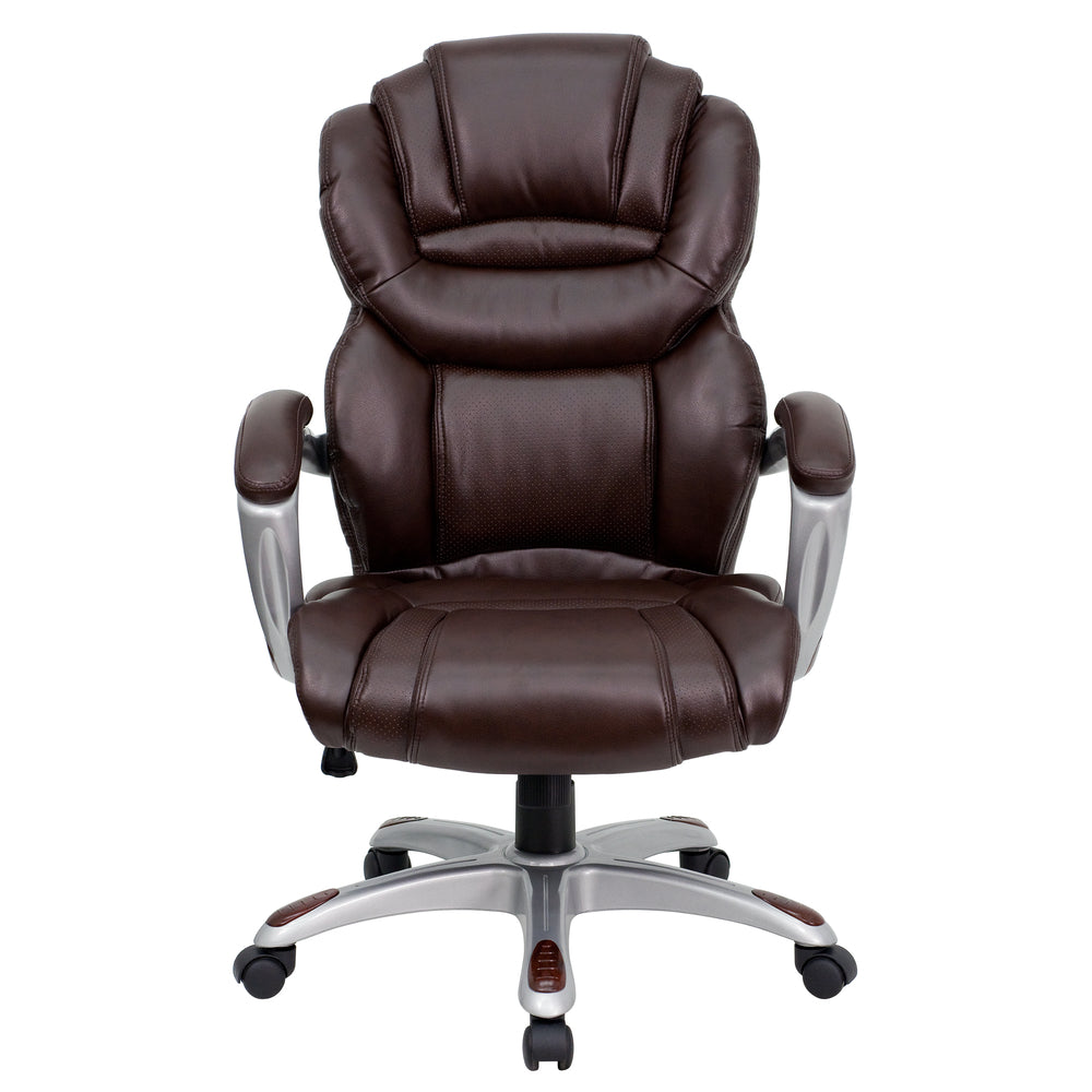 Image of Flash Furniture High Back Brown Leather Executive Swivel Chair with Arms