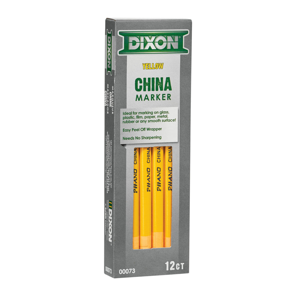 Image of Dixon Industrial Phano China Markers - Yellow - 12 Pack