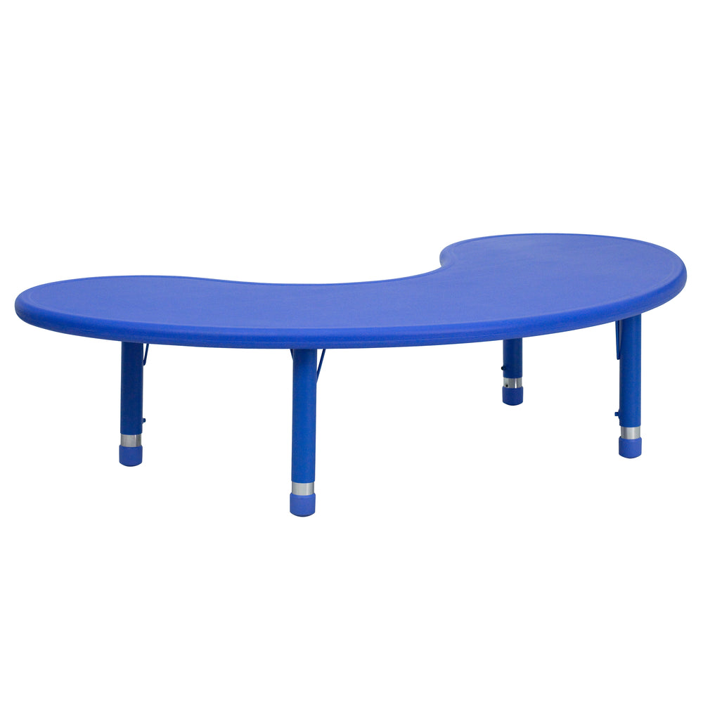 Image of Flash Furniture 35"W x 65"L Half-Moon Blue Plastic Height Adjustable Activity Table