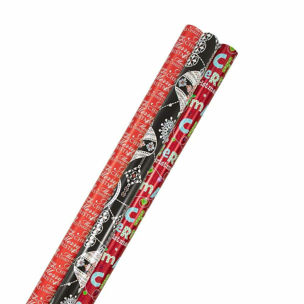 Image of JAM Paper Assorted Gift Wrap - Christmas Wrapping Paper - 75 Sq Ft Total - Christmas Extravaganza Set - 3 Rolls/Pack