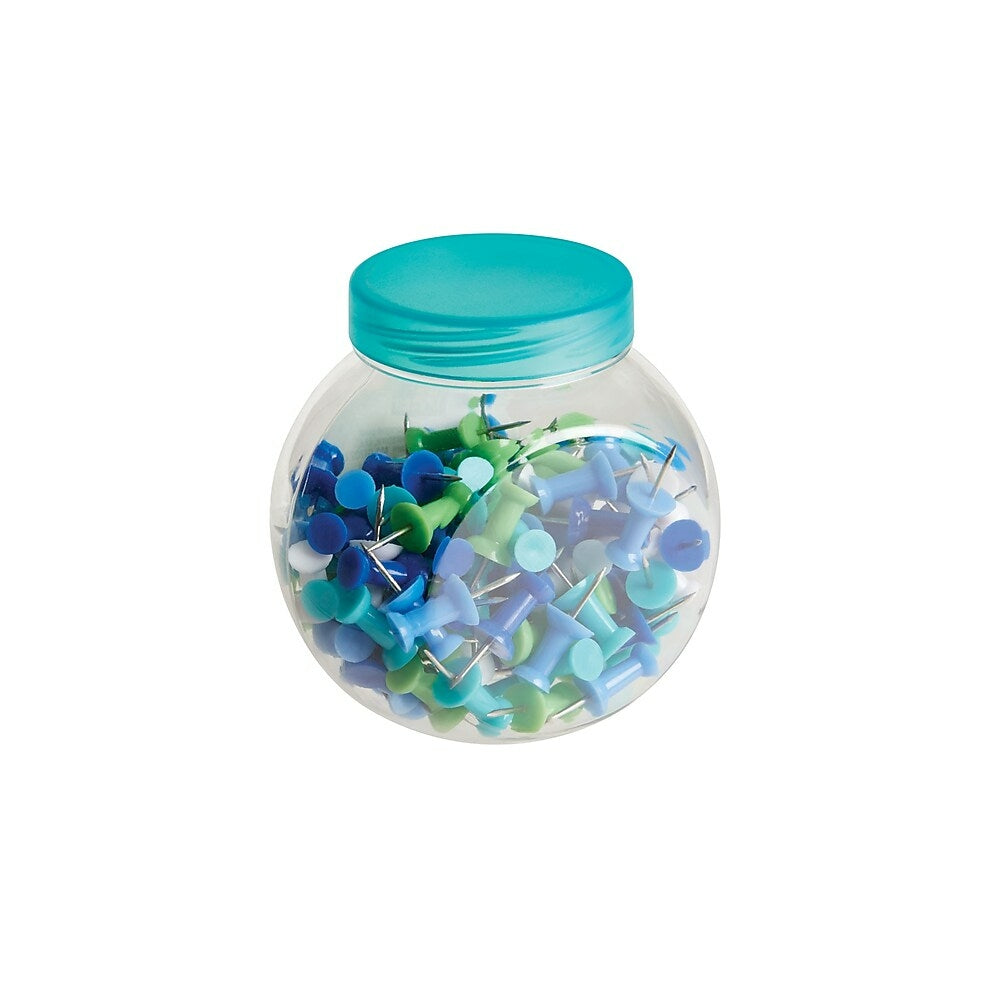 Image of Staples Push Pins - Assorted Colours - Green/Blue/Teal - 125 Pack