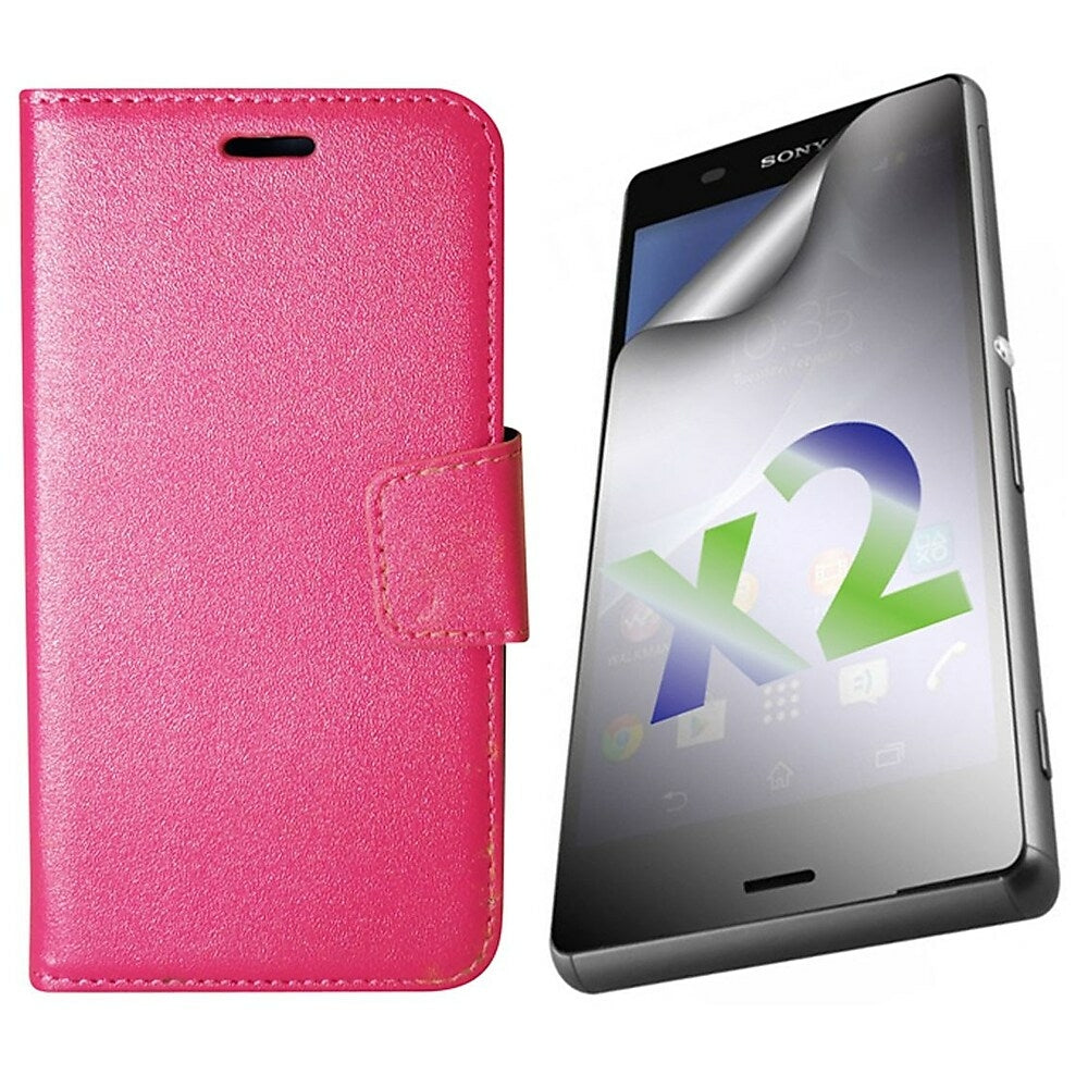 Image of Exian Leather Wallet Case for Sony Xperia Z3 - Hot Pink