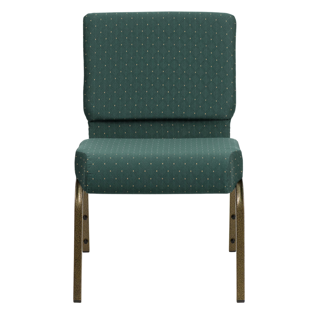 Image of Flash Furniture HERCULES Series 21"W Stacking Church Chair in Hunter Green Dot Patterned Fabric with Gold Vein Frame