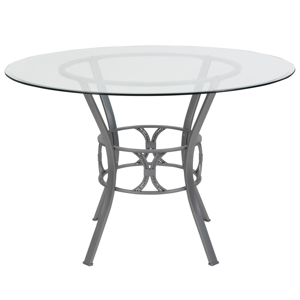 Image of Flash Furniture Carlisle 45" Round Glass Dining Table with Silver Metal Frame, Grey