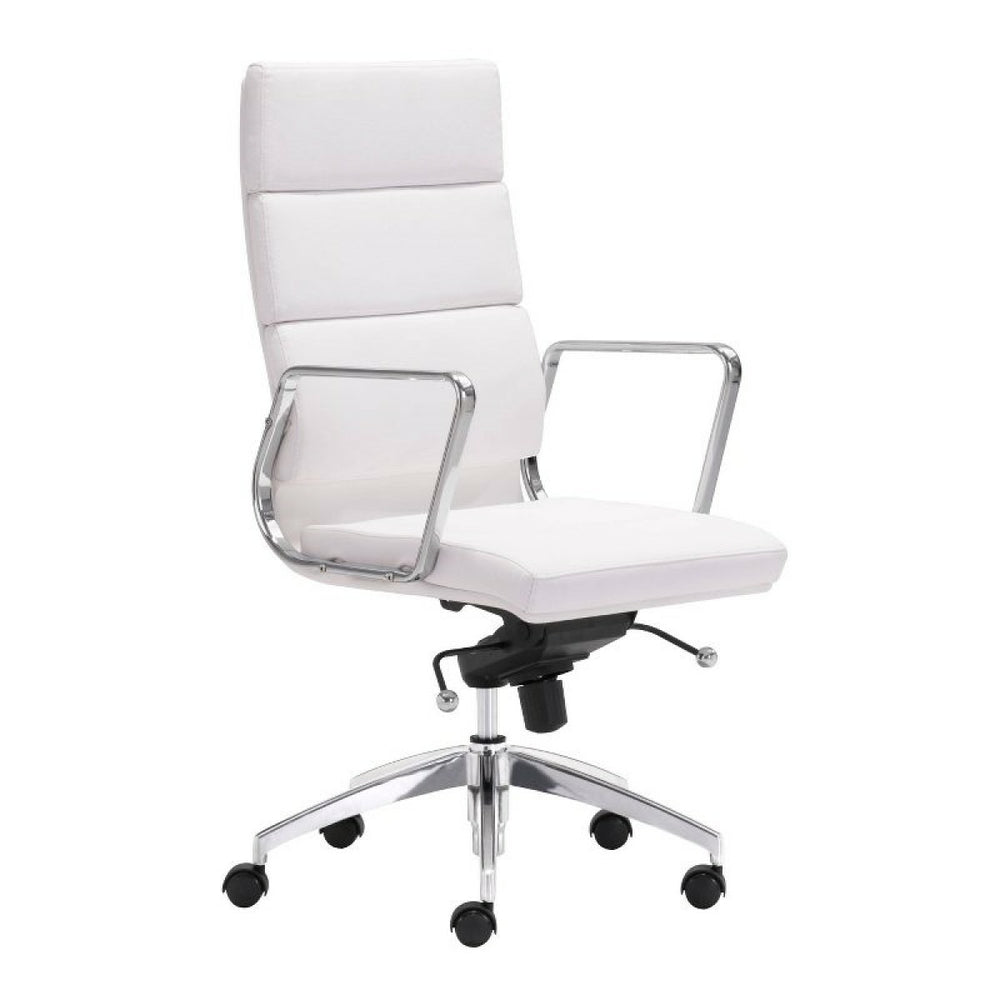 Image of Plata Import Paco Office Chair PU Leather High Back Foam Metal Frame - White