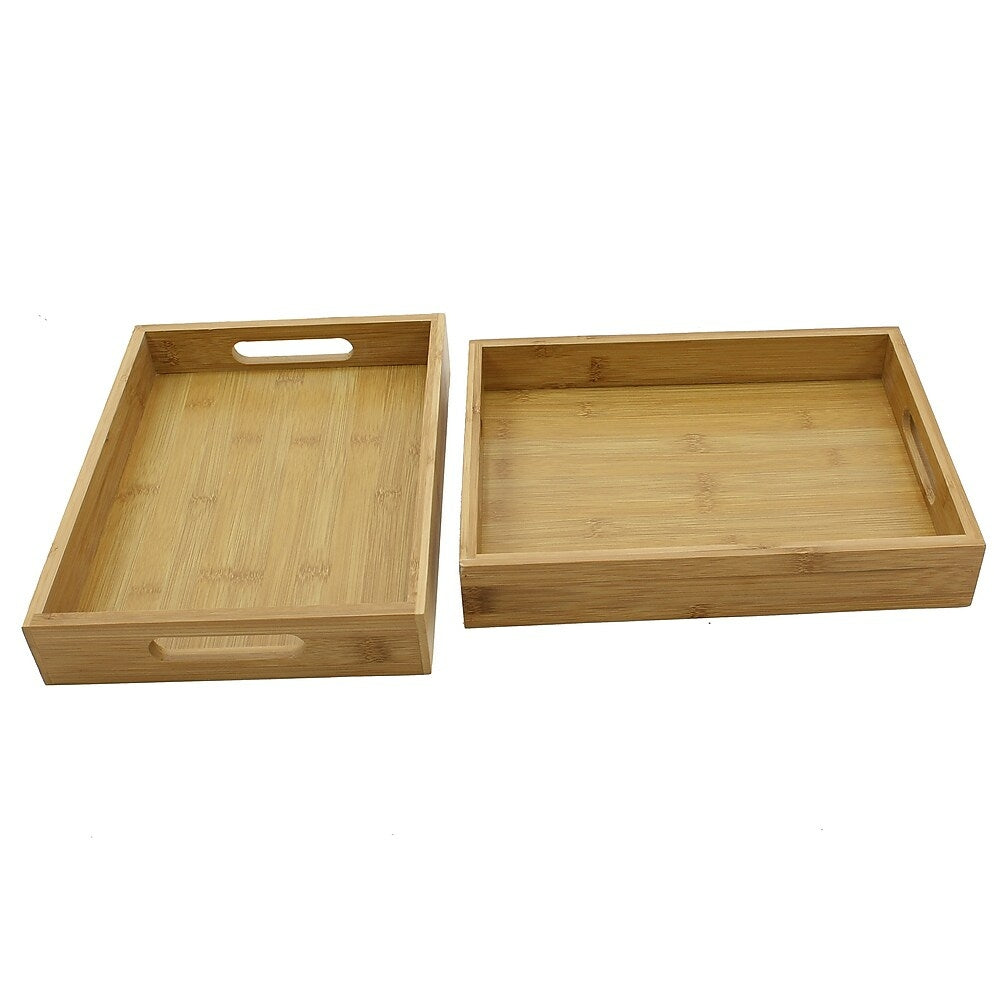 Image of Cathay Importers Bamboo Rectangular Tray, 12"W x 9"D x 2"H, Natural, 2 Pack