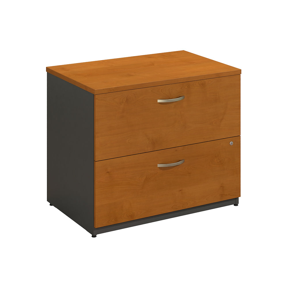 Image of Bush Business Furniture Westfield Lateral File Cabinet, Natural Cherry (WC72454CSU), Red