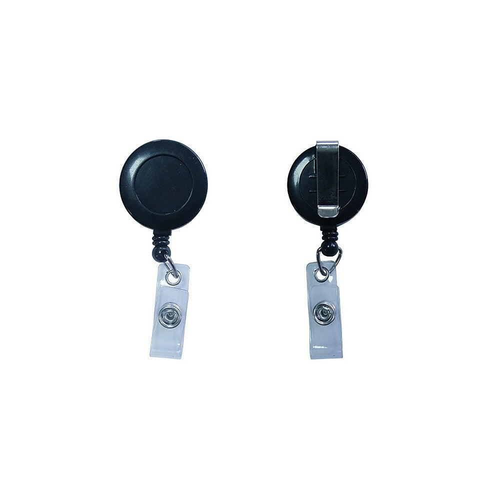 Image of Beslayn Black Round Badge Reel with Clear Vinyl Strap & Belt Clip, Black, 50 Pack