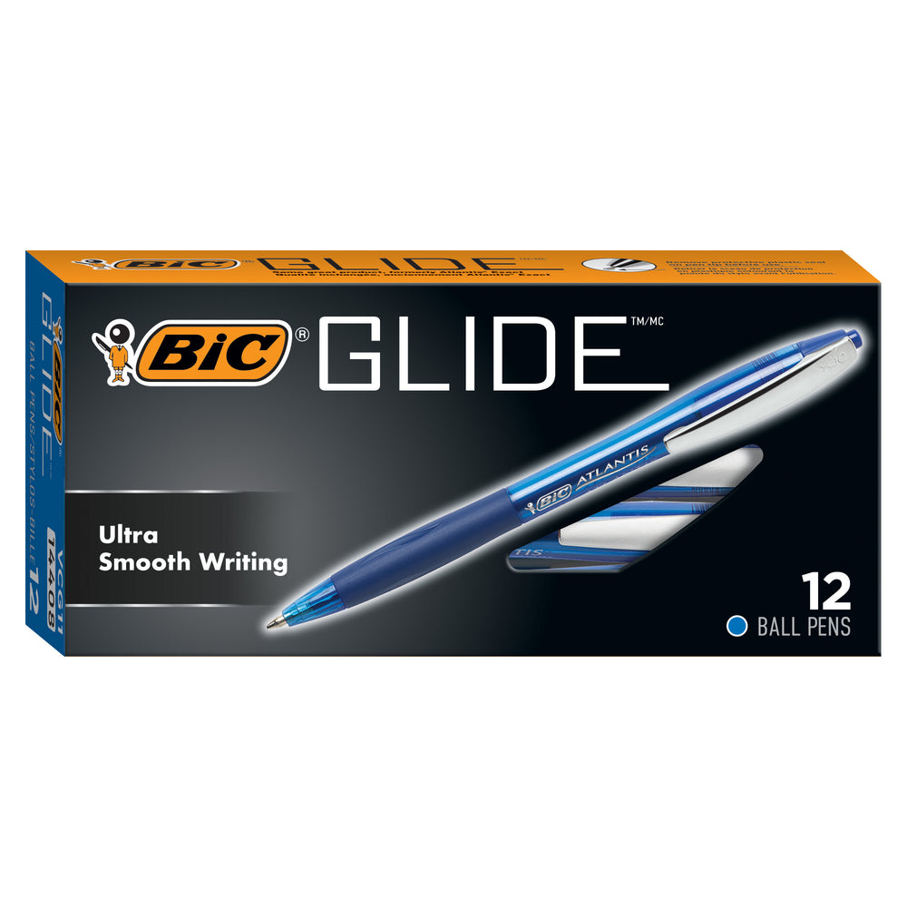 Image of BIC Glide Original Ballpoint Pens - Retractable - 1.0mm - Blue - 12 Pack