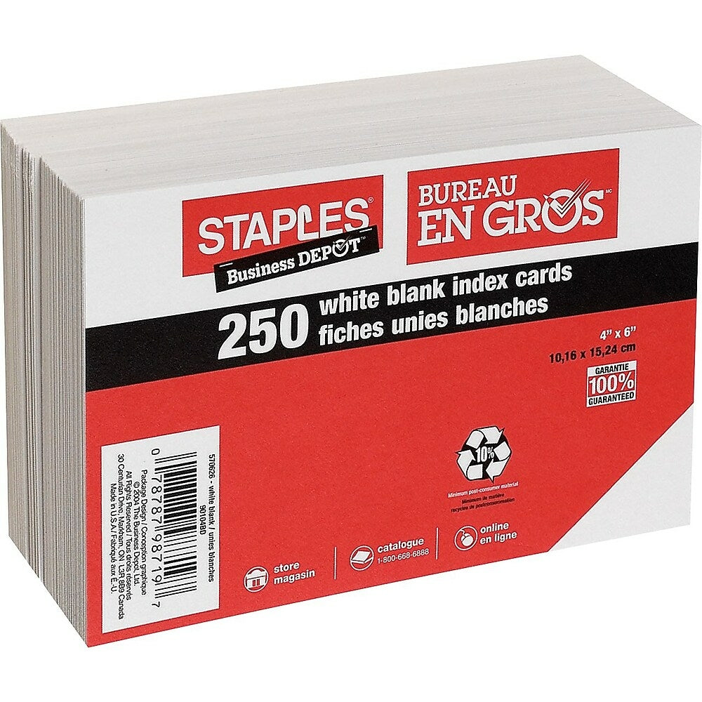 Image of Staples White Blank Index Cards - 4" x 6", 250 Pack