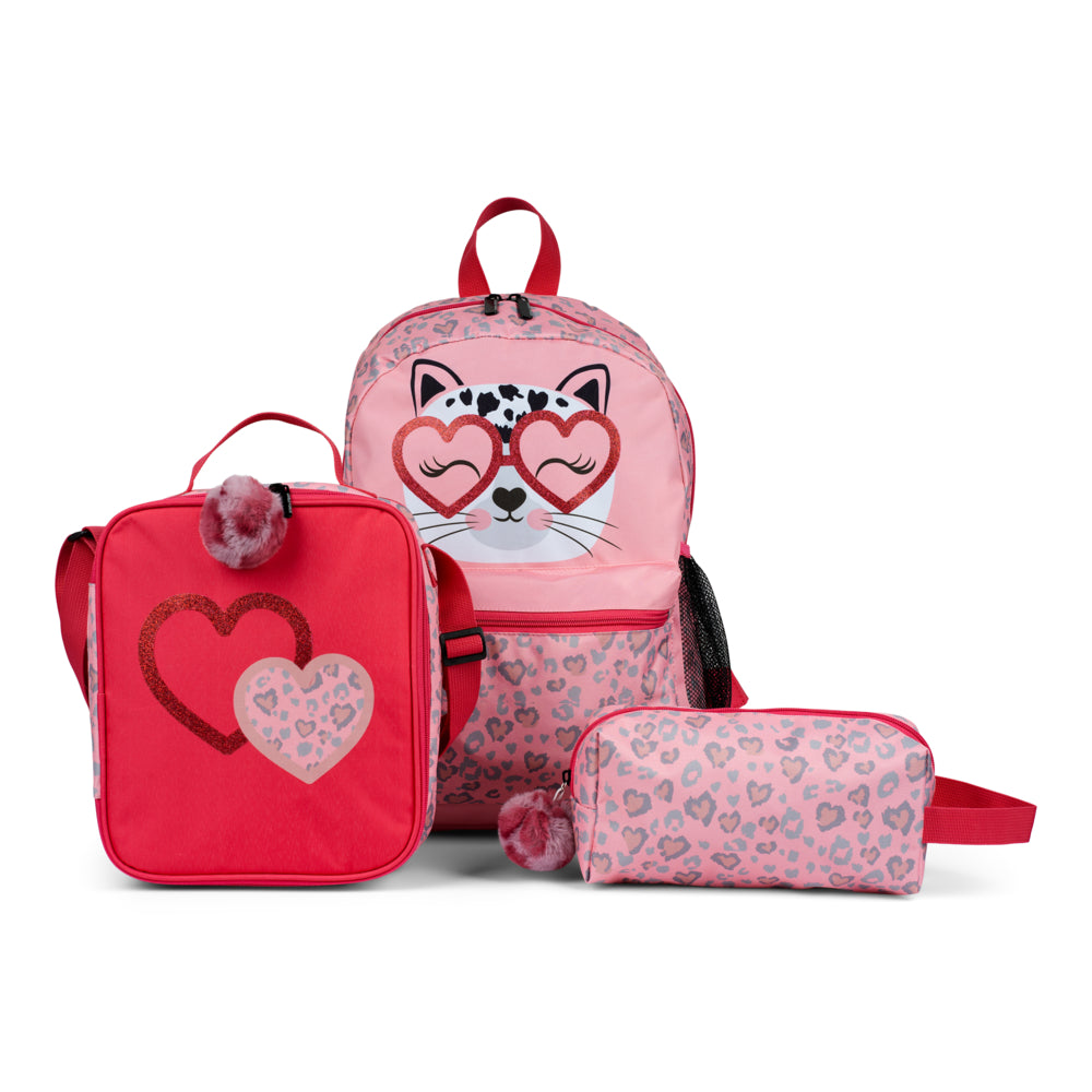 Image of Bondstreet Kids Backpack, Lunch Box & Pencil Case Set - Pink Cheetah Print